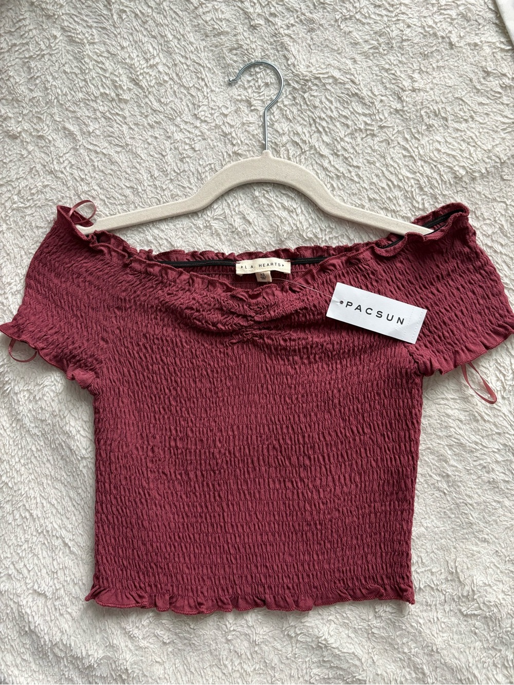 PacSun Burgundy Off-Shoulder Smocked Crop Top